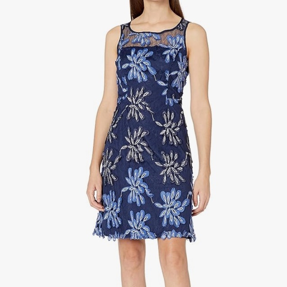 Adrianna Papell Blue Lace Floral Dress
